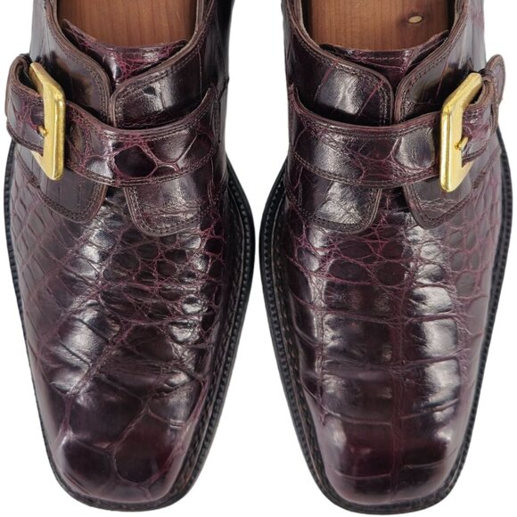 Vintage David Eden Exotic Alligator Burgundy Monk Strap Loafer Men 12 Dress Shoe main image 11